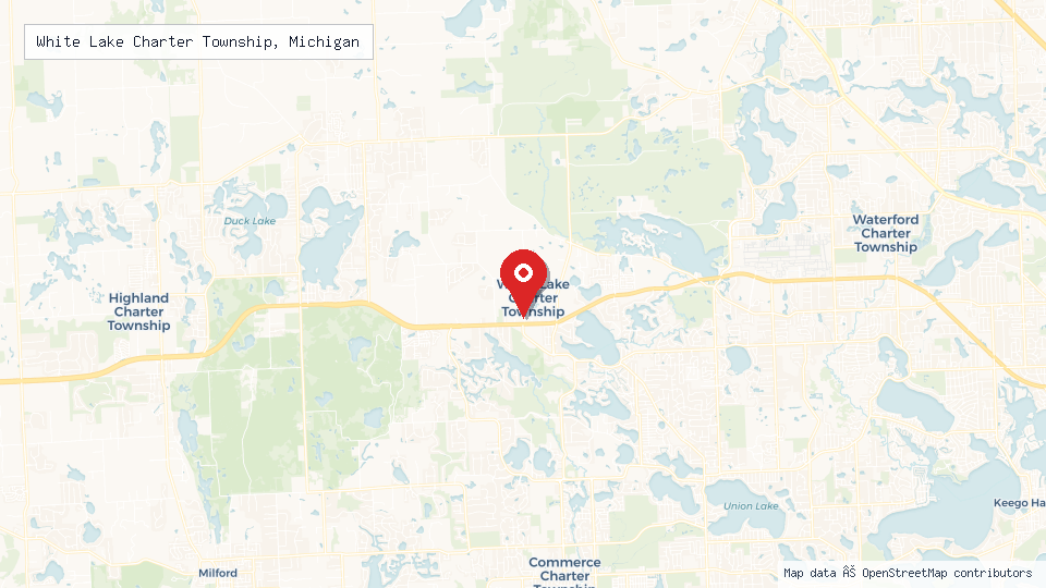 Street map of White Lake Charter Township, Michigan with location pin
