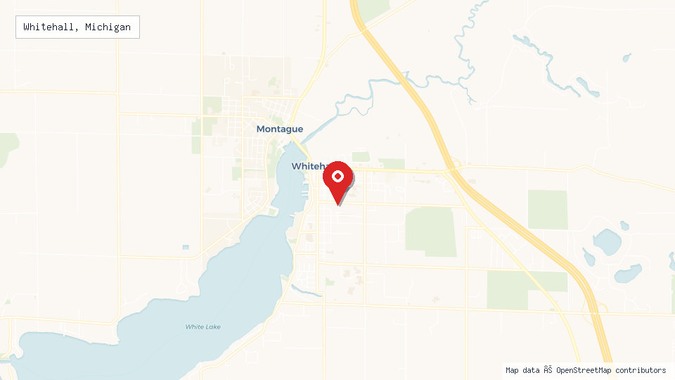 Street map of Whitehall, Michigan with location pin