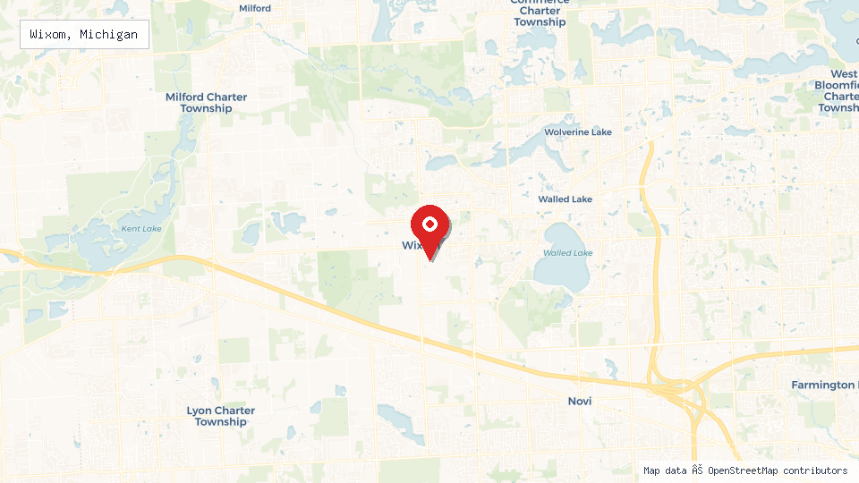 Street map of Wixom, Michigan with location pin
