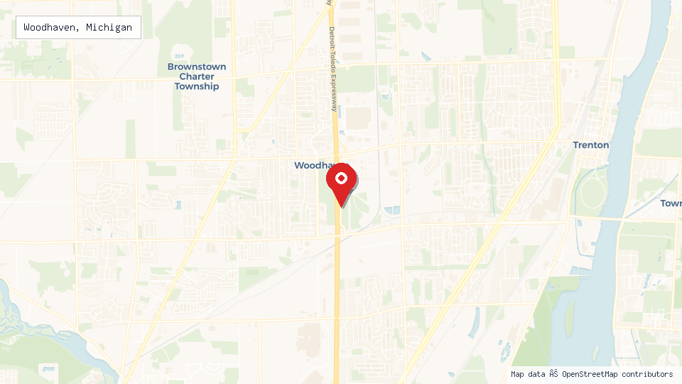 Street map of Woodhaven, Michigan with location pin
