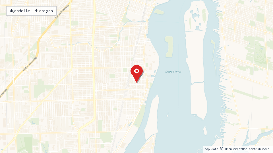 Street map of Wyandotte, Michigan with location pin