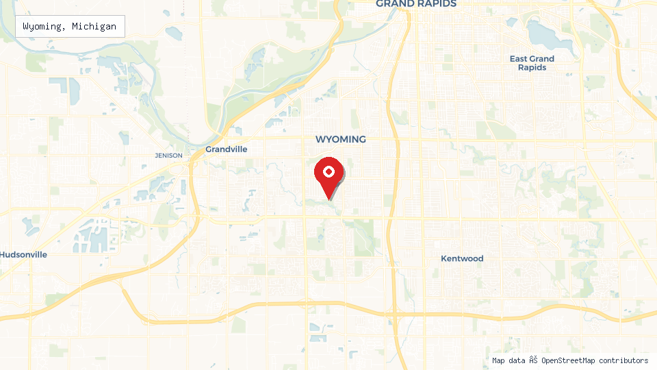 Street map of Wyoming, Michigan with location pin