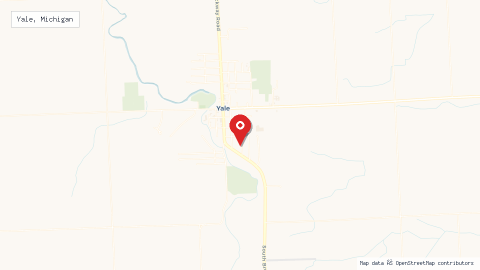 Street map of Yale, Michigan with location pin