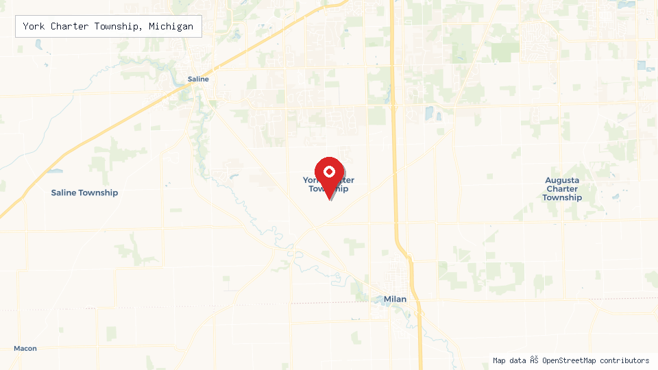 Street map of York Charter Township, Michigan with location pin