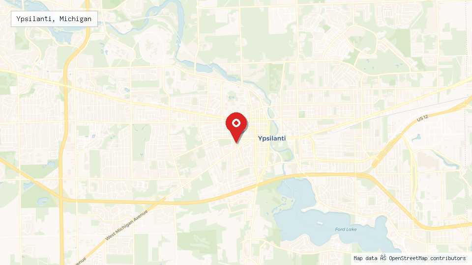Street map of Ypsilanti, Michigan with location pin