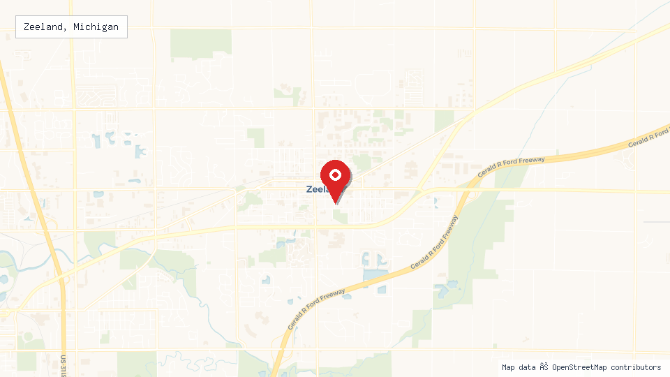 Street map of Zeeland, Michigan with location pin