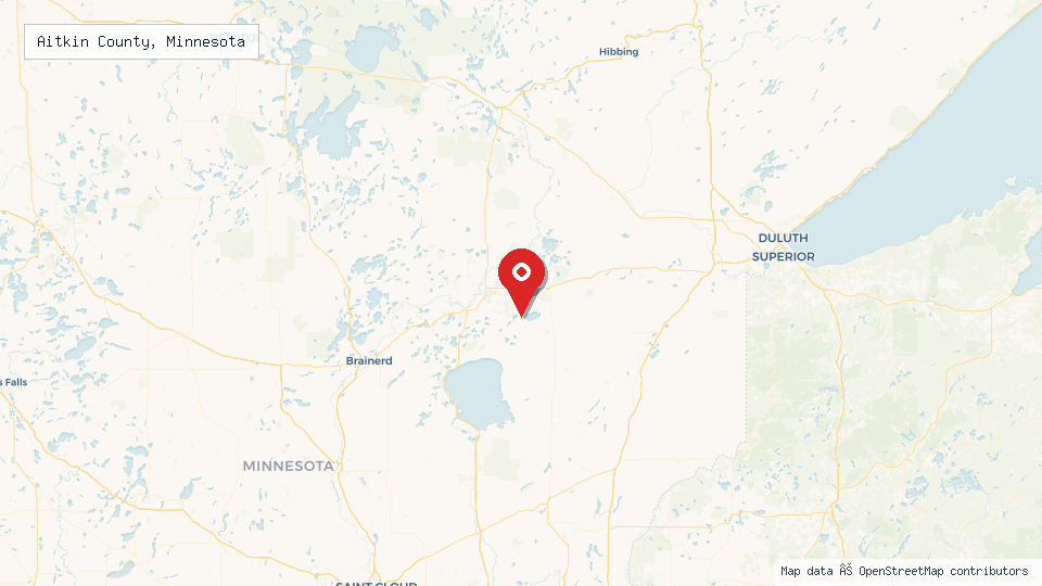 Street map of Aitkin County, Minnesota with location pin