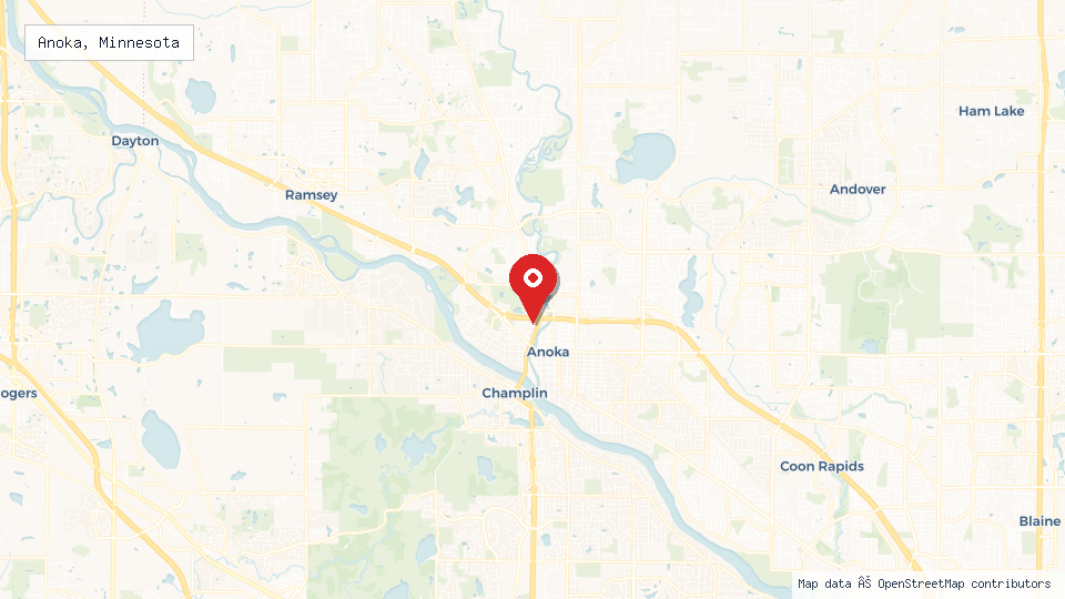 Street map of Anoka, Minnesota with location pin