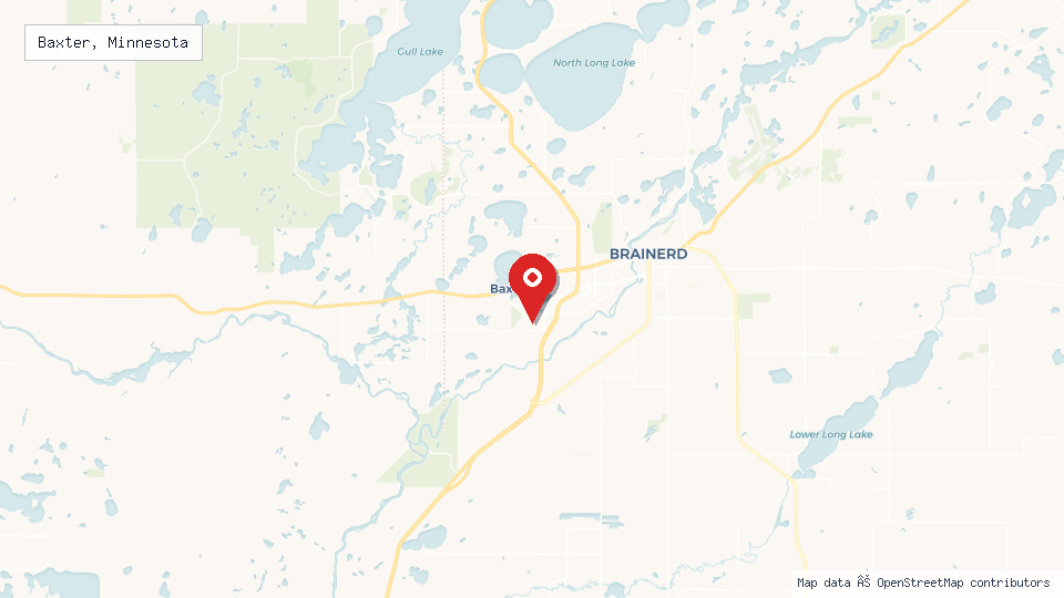 Street map of Baxter, Minnesota with location pin