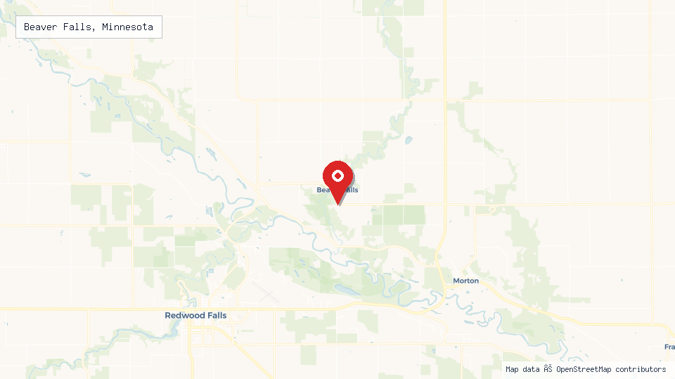 Street map of Beaver Falls, Minnesota with location pin