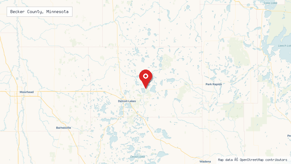 Street map of Becker County, Minnesota with location pin