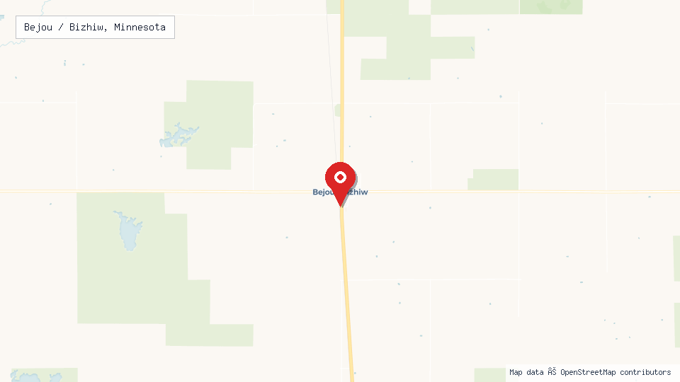Street map of Bejou / Bizhiw, Minnesota with location pin