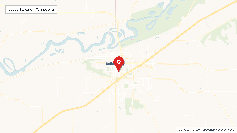 Street map of Belle Plaine, Minnesota with location pin