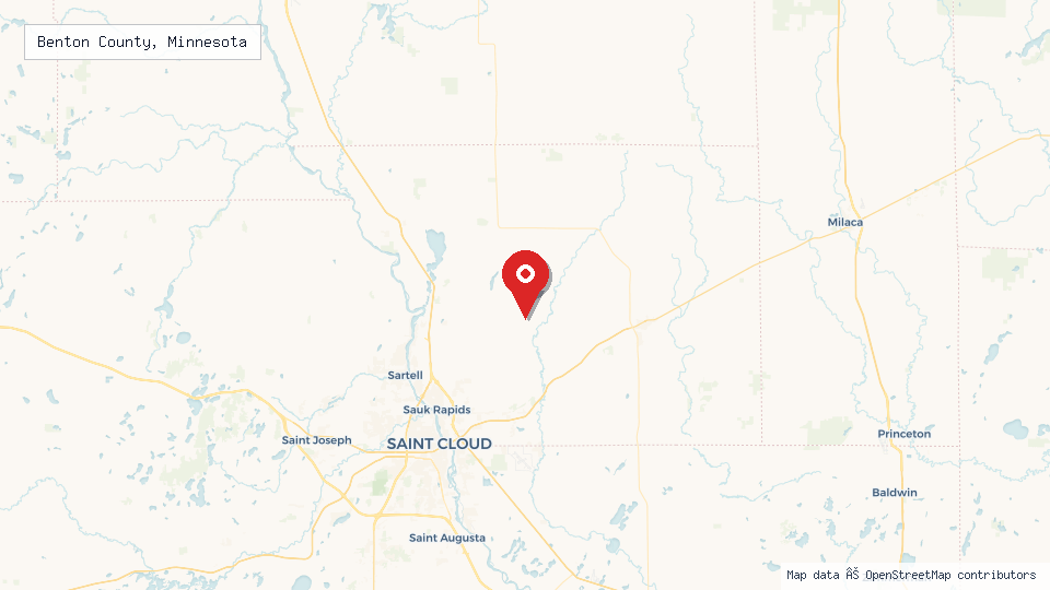 Street map of Benton County, Minnesota with location pin