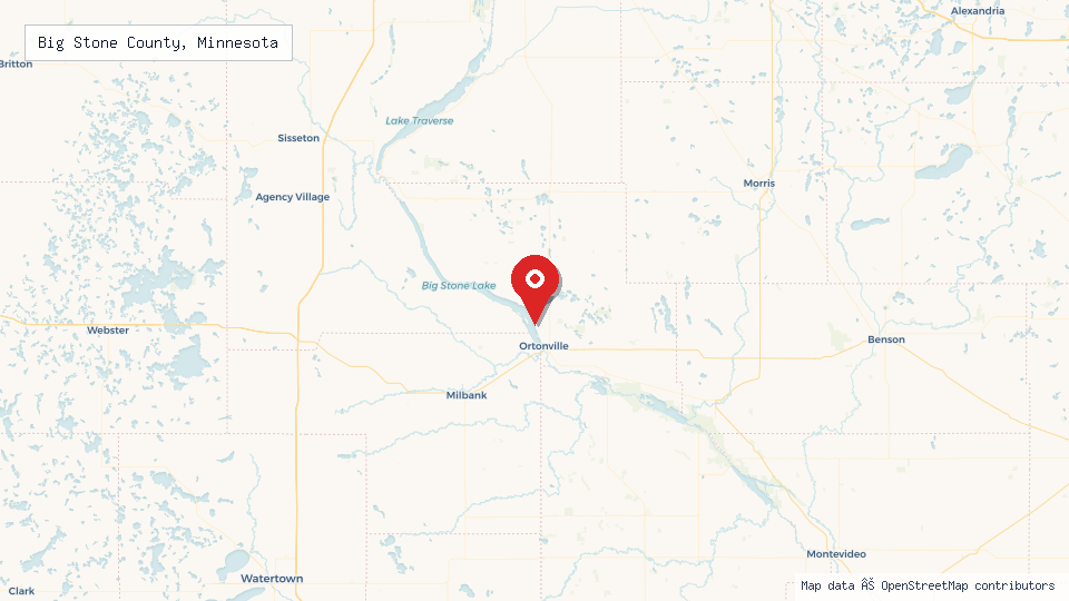Street map of Big Stone County, Minnesota with location pin