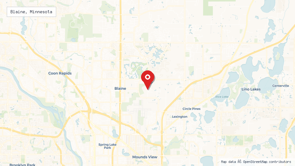 Street map of Blaine, Minnesota with location pin