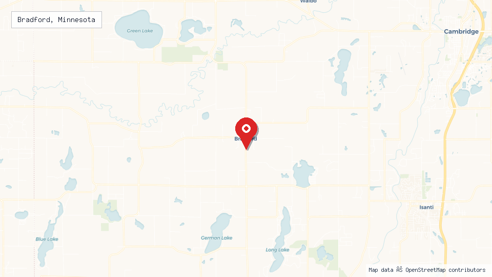 Street map of Bradford, Minnesota with location pin