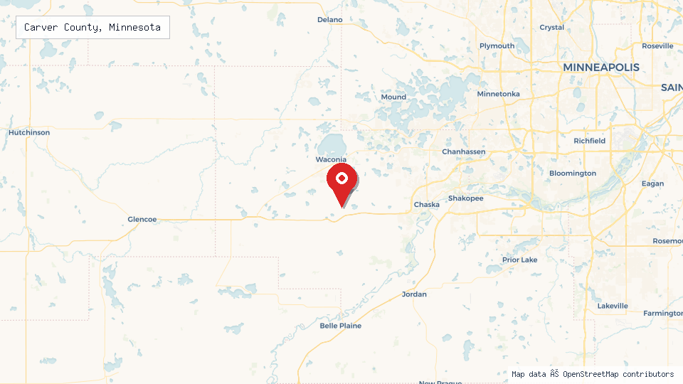 Street map of Carver County, Minnesota with location pin