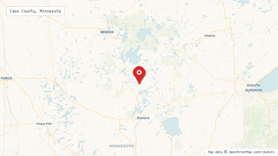 Street map of Cass County, Minnesota with location pin