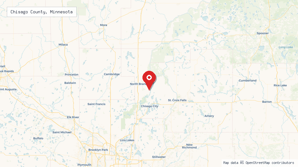 Street map of Chisago County, Minnesota with location pin