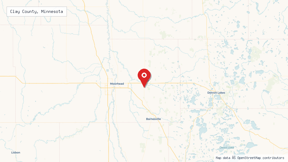 Street map of Clay County, Minnesota with location pin