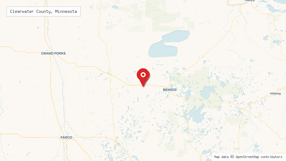 Street map of Clearwater County, Minnesota with location pin