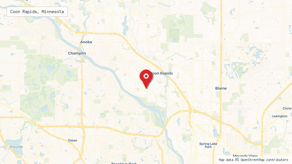 Street map of Coon Rapids, Minnesota with location pin