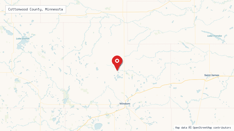 Street map of Cottonwood County, Minnesota with location pin