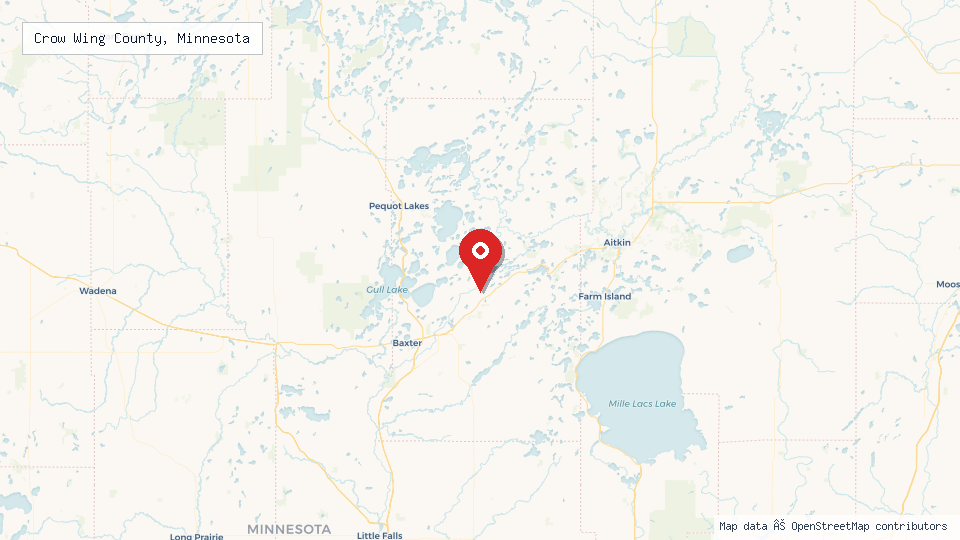 Street map of Crow Wing County, Minnesota with location pin