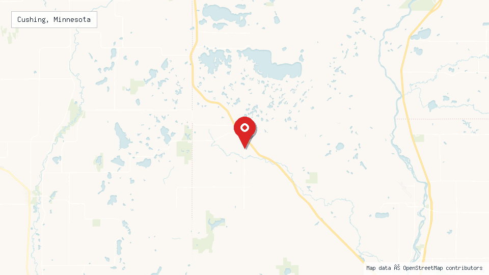 Street map of Cushing, Minnesota with location pin