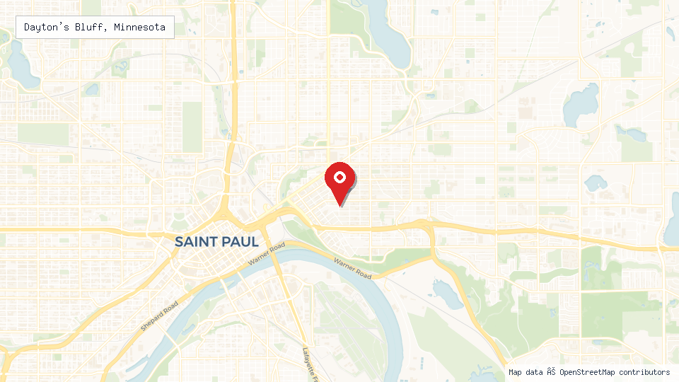 Street map of Dayton's Bluff, Minnesota with location pin