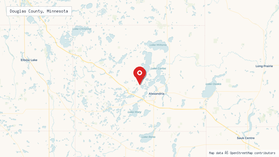 Street map of Douglas County, Minnesota with location pin