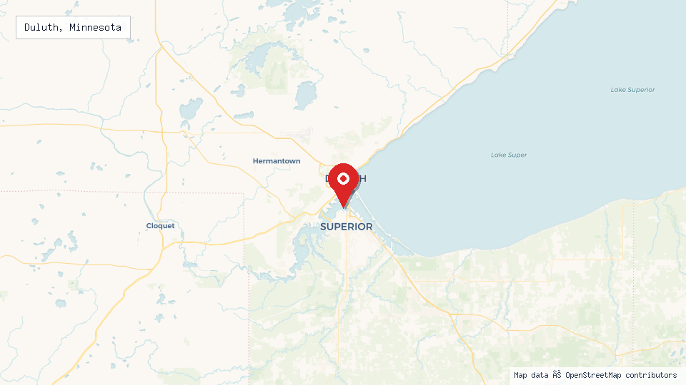 Street map of Duluth, Minnesota with location pin