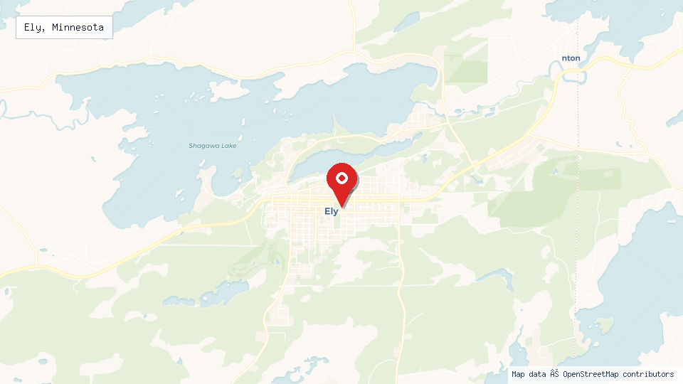Street map of Ely, Minnesota with location pin