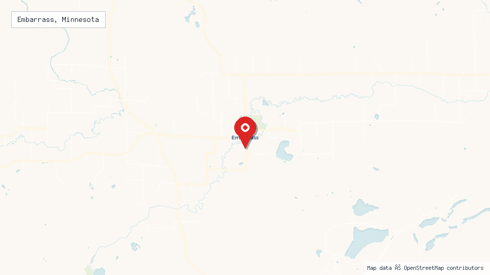 Street map of Embarrass, Minnesota with location pin
