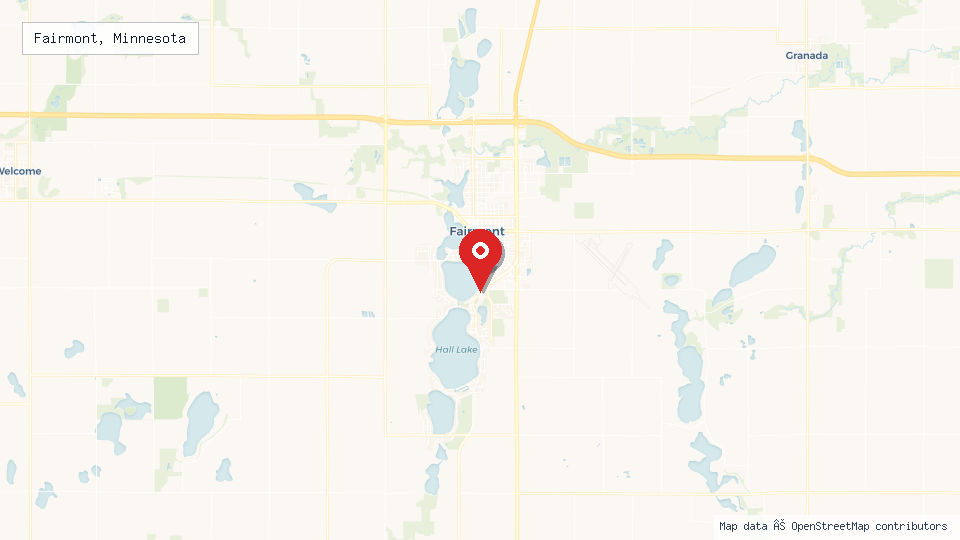 Street map of Fairmont, Minnesota with location pin