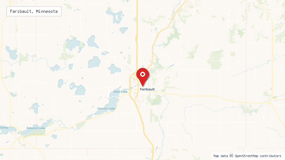 Street map of Faribault, Minnesota with location pin