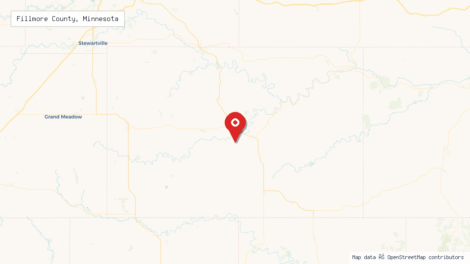 Street map of Fillmore County, Minnesota with location pin