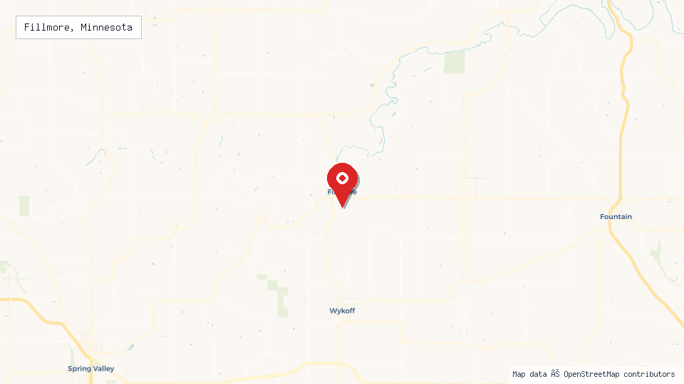 Street map of Fillmore, Minnesota with location pin
