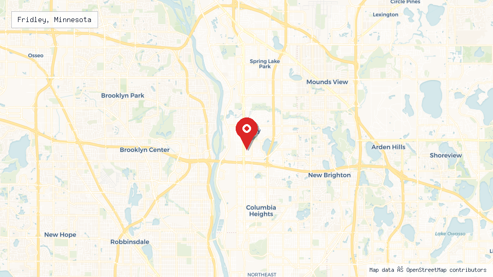 Street map of Fridley, Minnesota with location pin