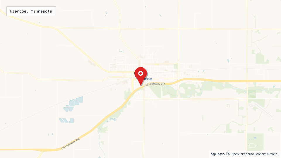 Street map of Glencoe, Minnesota with location pin