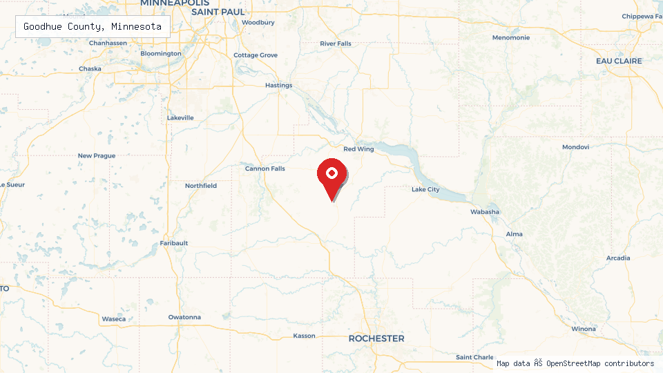 Street map of Goodhue County, Minnesota with location pin