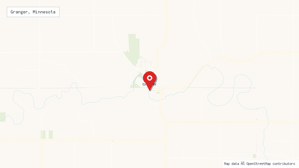 Street map of Granger, Minnesota with location pin