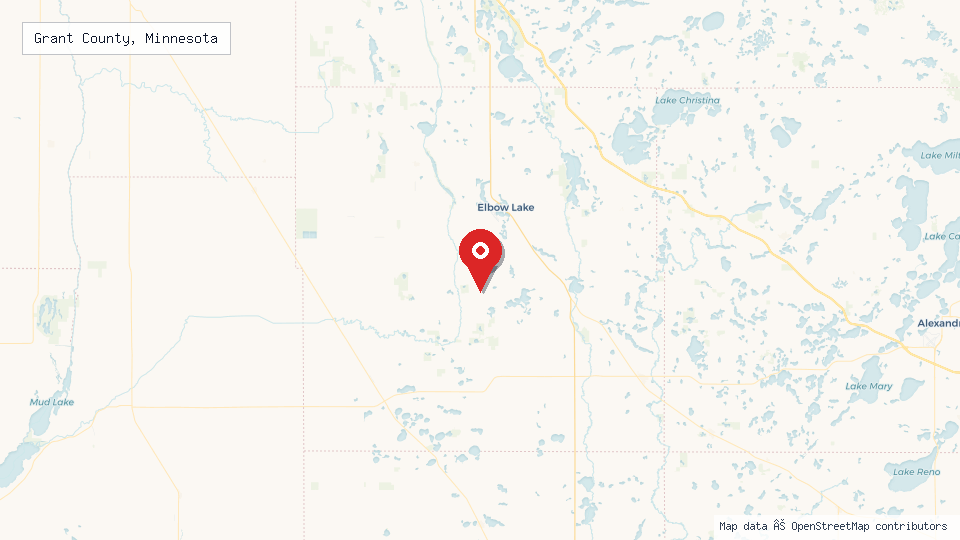 Street map of Grant County, Minnesota with location pin