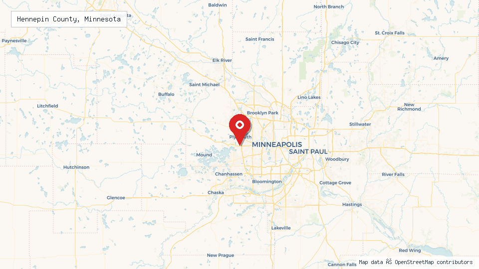 Street map of Hennepin County, Minnesota with location pin