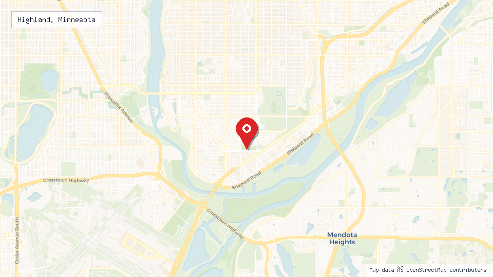 Street map of Highland, Minnesota with location pin