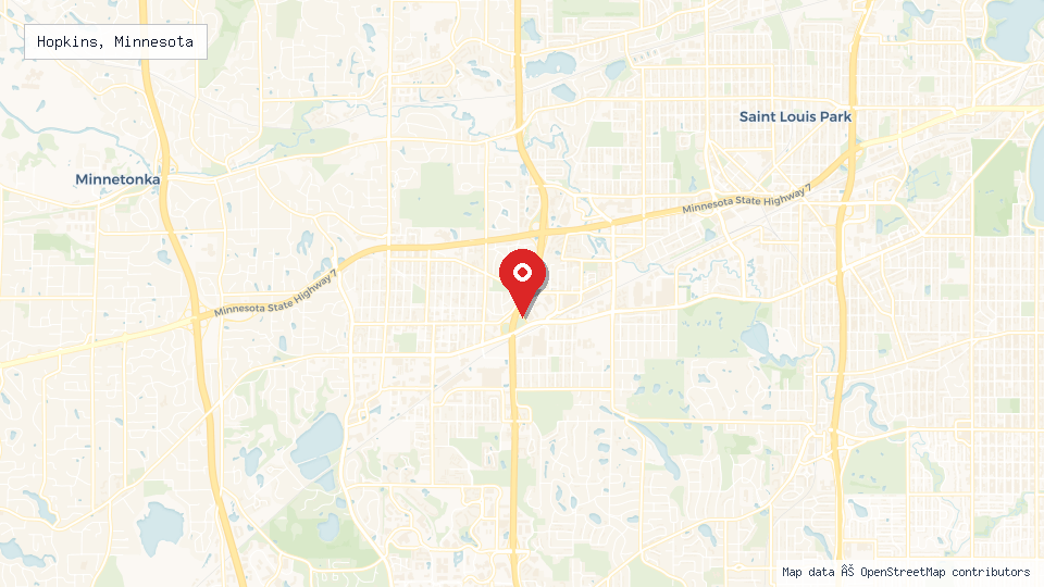 Street map of Hopkins, Minnesota with location pin
