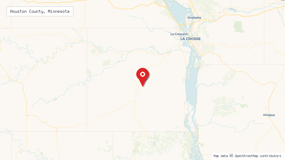 Street map of Houston County, Minnesota with location pin