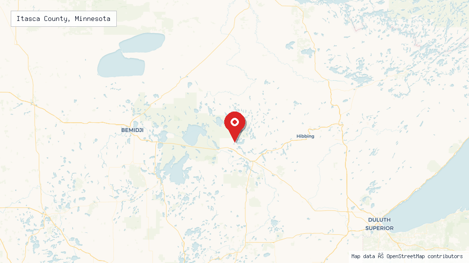 Street map of Itasca County, Minnesota with location pin