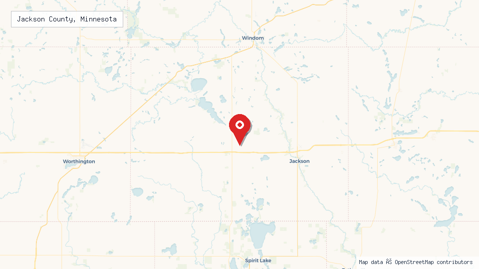 Street map of Jackson County, Minnesota with location pin